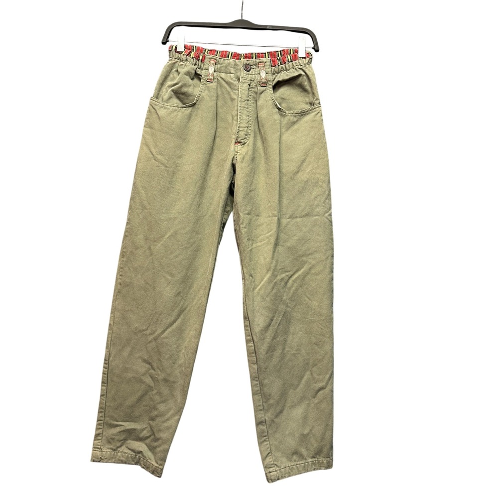Vintage Chipie France Olive Green Cotton Twill Trousers Striped Waistband Mens M